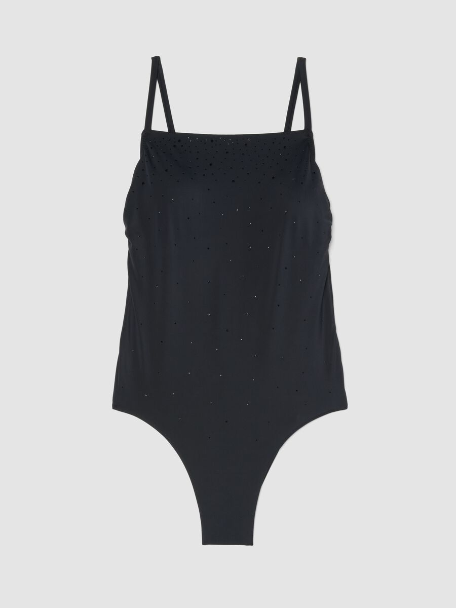 Costume da bagno intero in tessuto elasticizzato nero con spalline_4