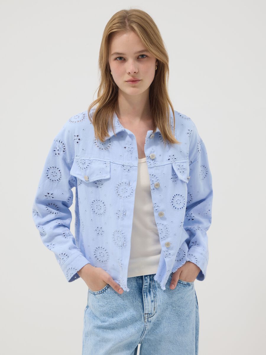 Sky-blue pure cotton broderie anglaise jacket_1