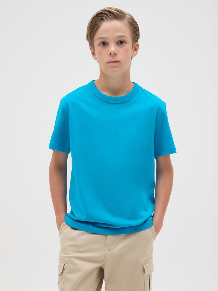 T-shirt da ragazzo in puro cotone azzurro regular fit_0