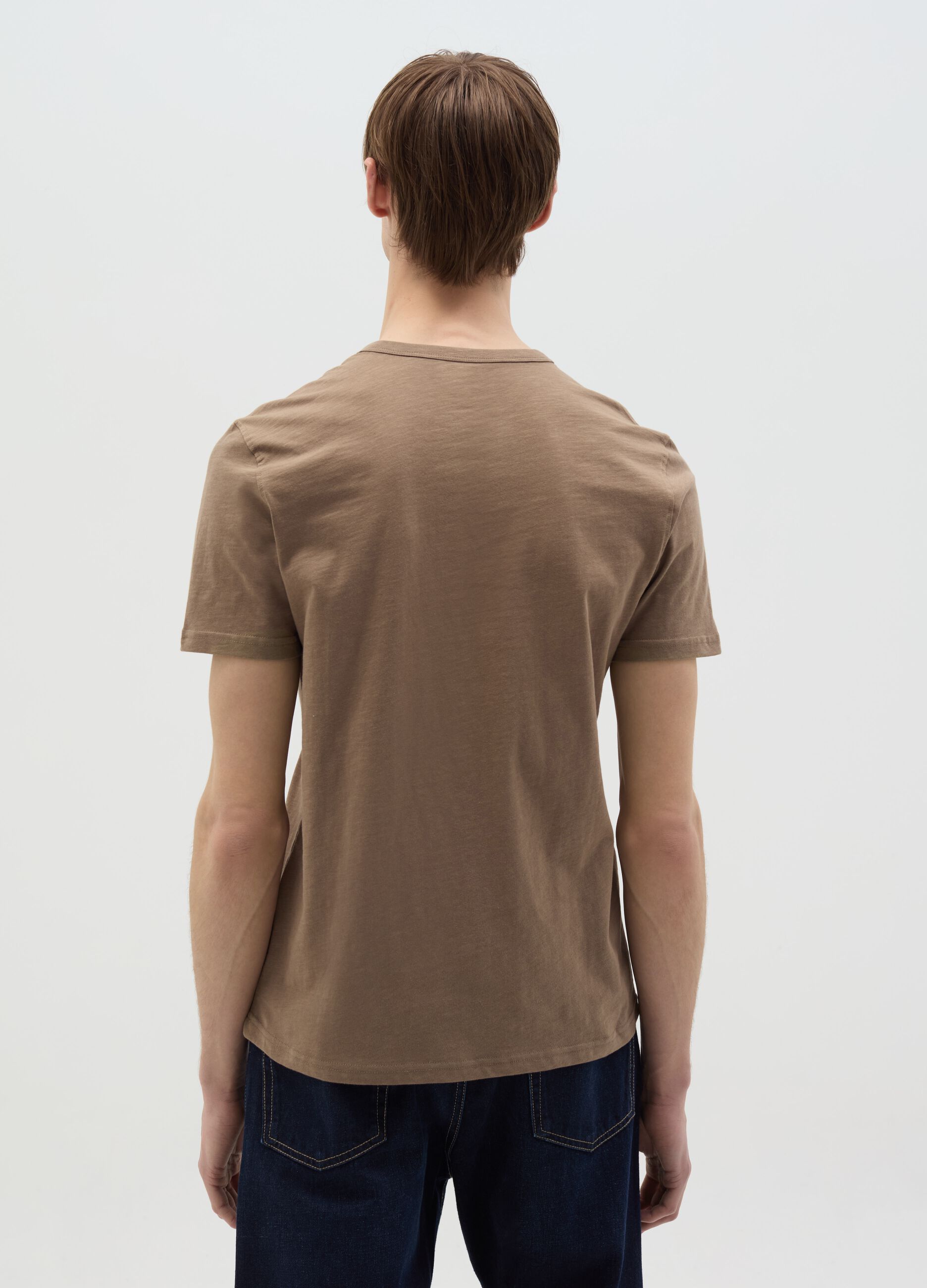 Cotton T-shirt with granddad neckline