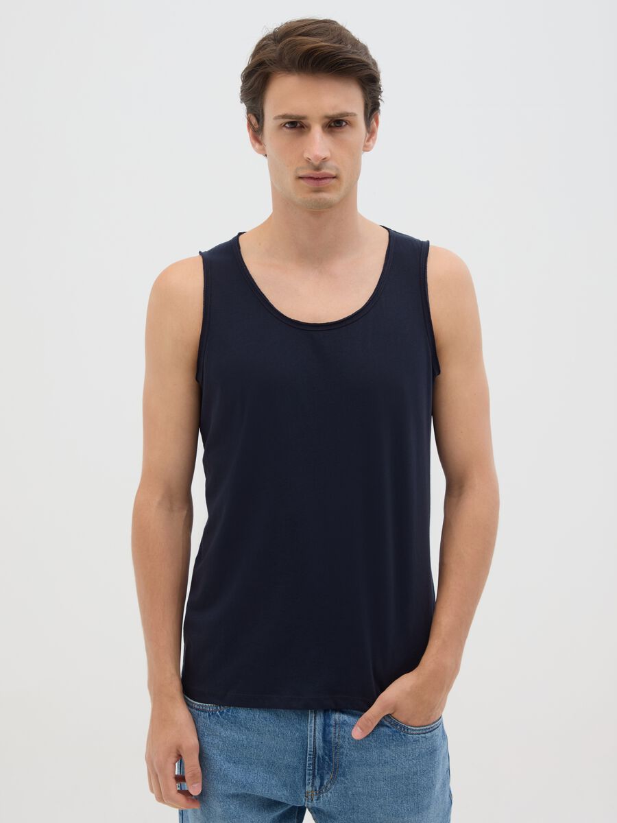 Men's blue pure cotton tank top regular fit_0