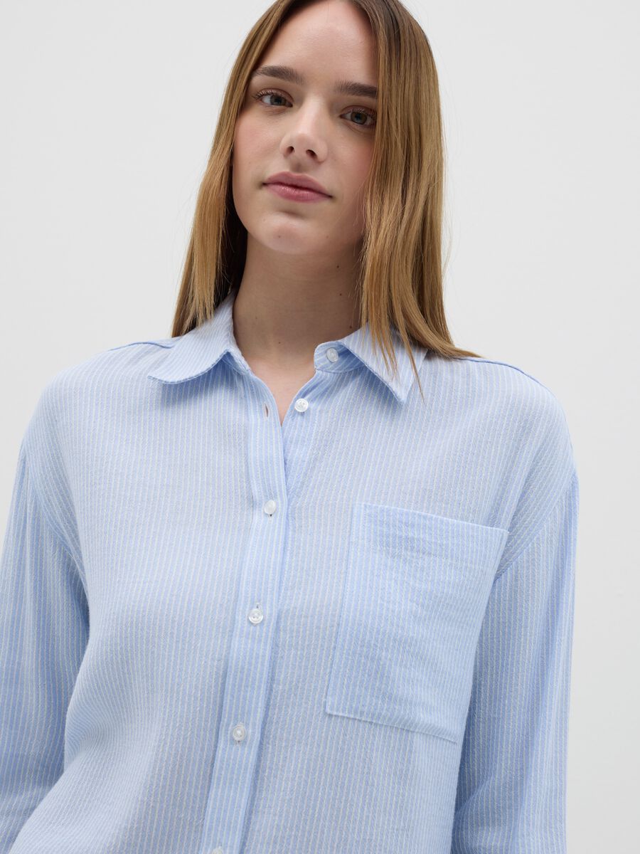 Striped blue chambray shirt in cotton and linen_2