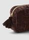 Brown make-up bag with floral embroidery and tassel_2