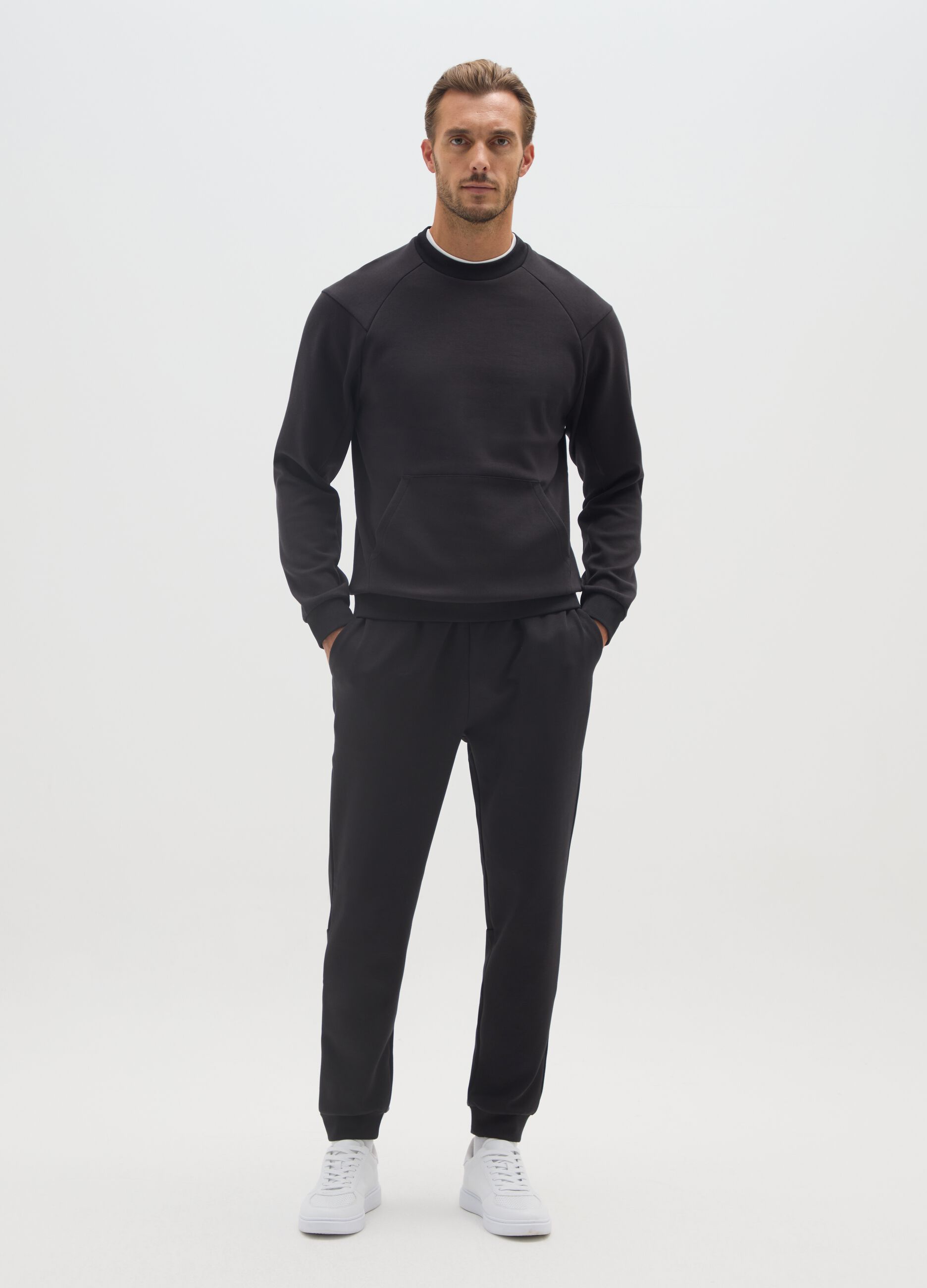Black Stretch Cotton Sports Trousers