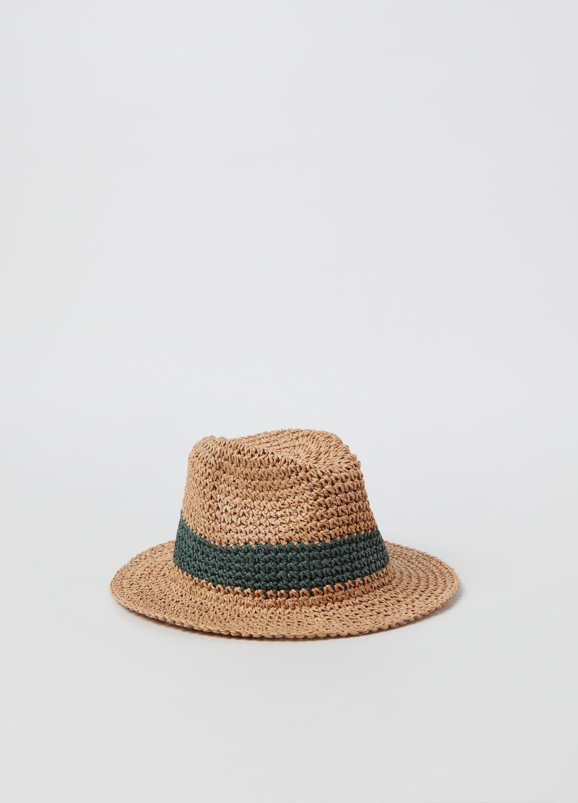 Raffia hat with contrasting detail