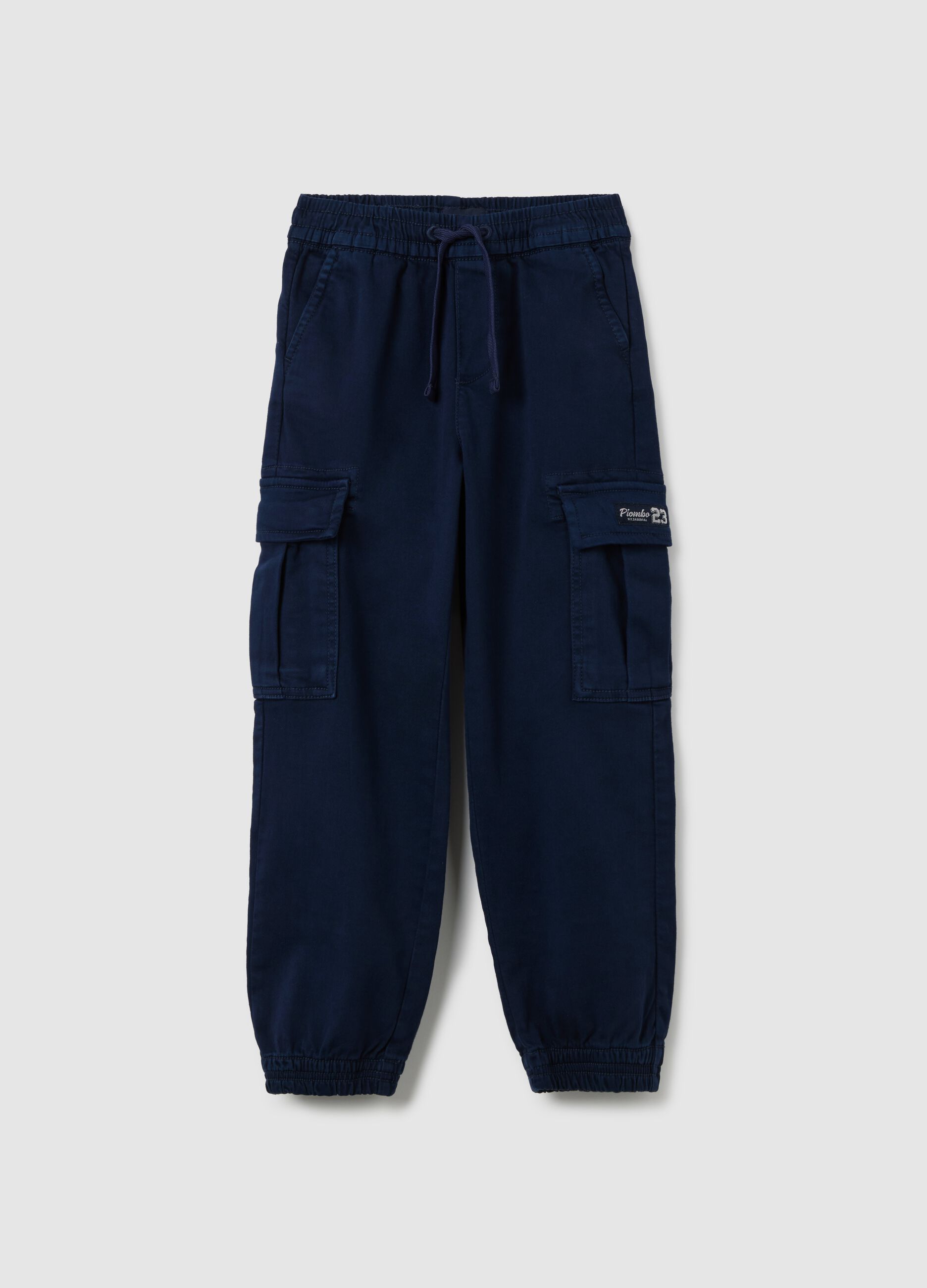 Children's stretch cotton blue cargo trousers