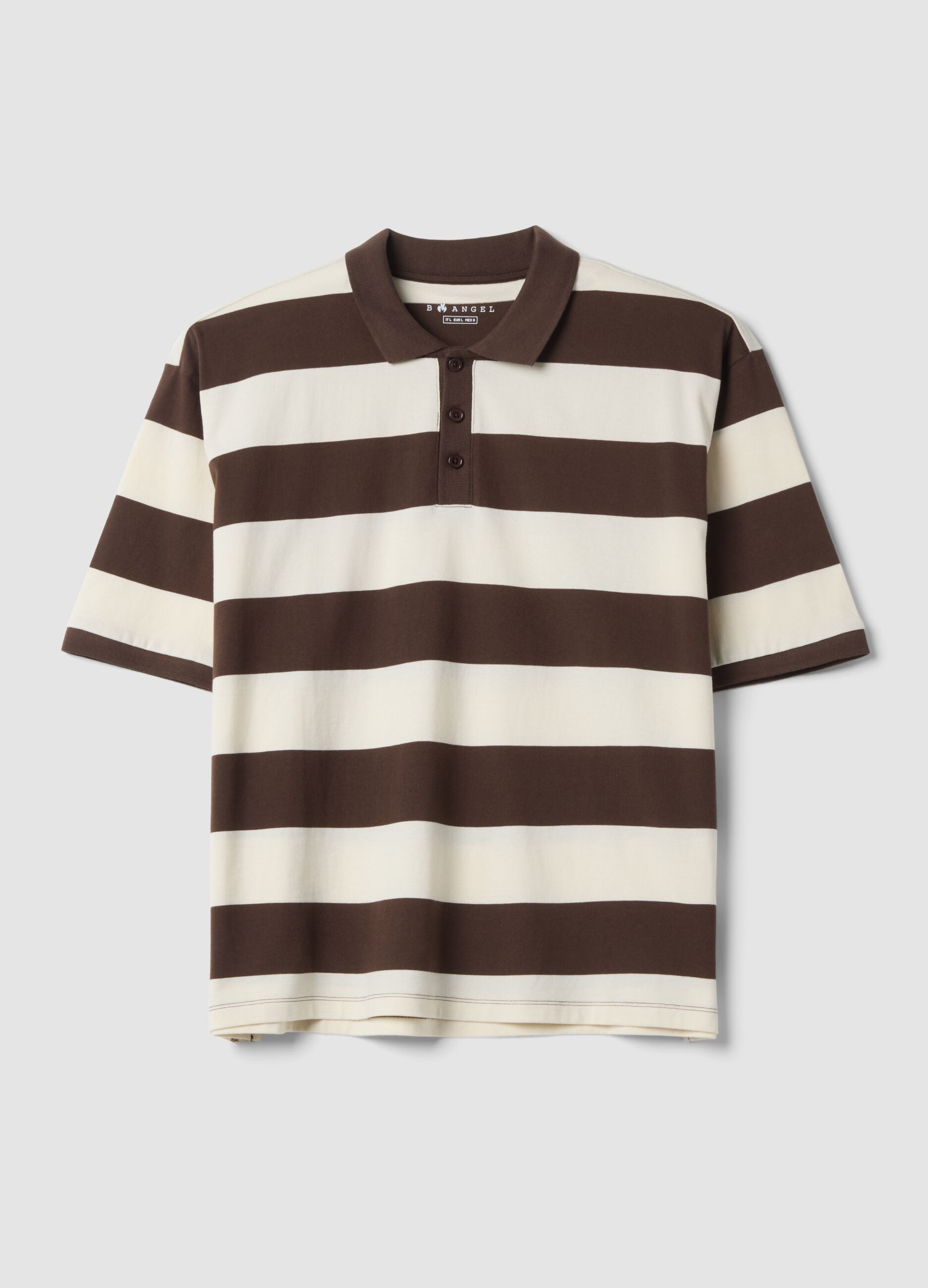 Polo marrone in puro cotone a righe regular fit