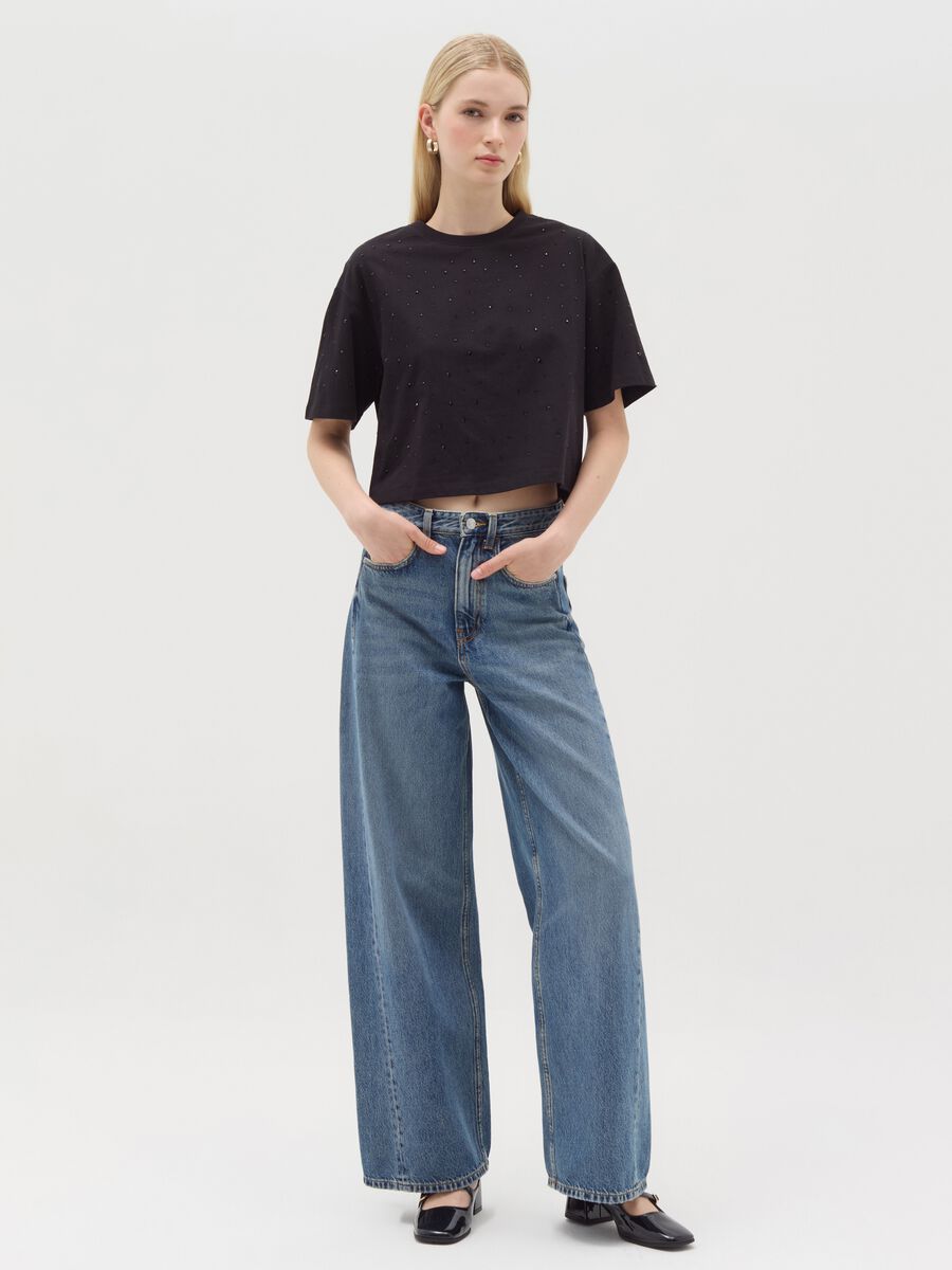 Cotton T-shirt with diamant&eacute; motifs_1