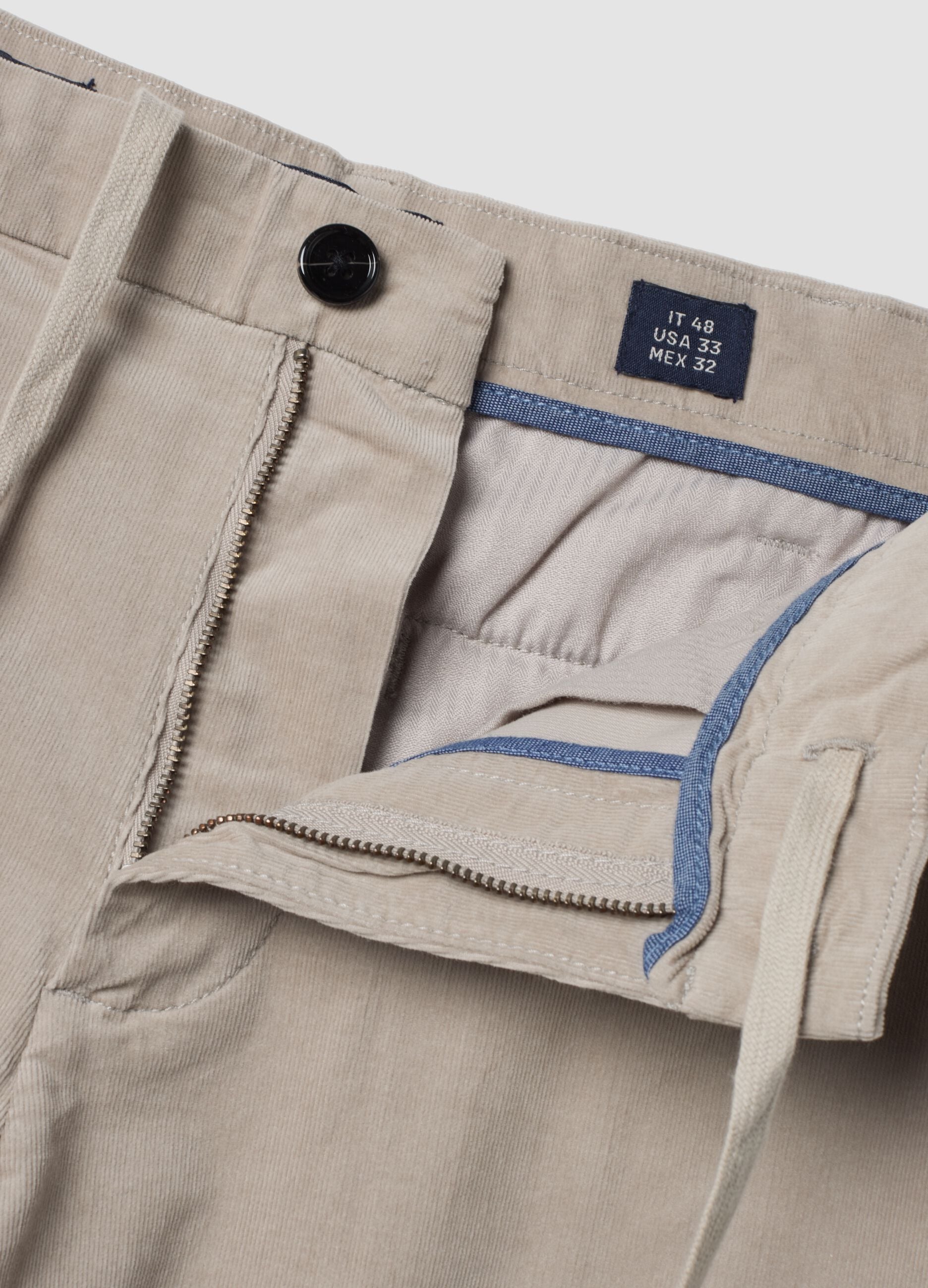 Pantaloni chino grigi in cotone elasticizzato regular fit a costine