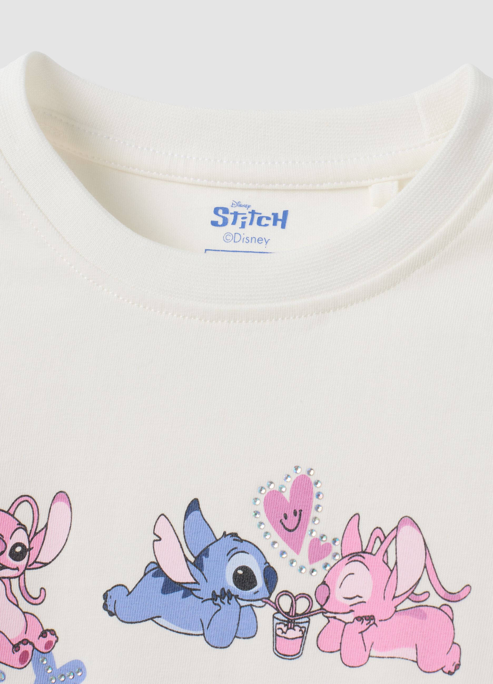 White stretch cotton T-shirt with Lilo & Stitch print, regular fit
