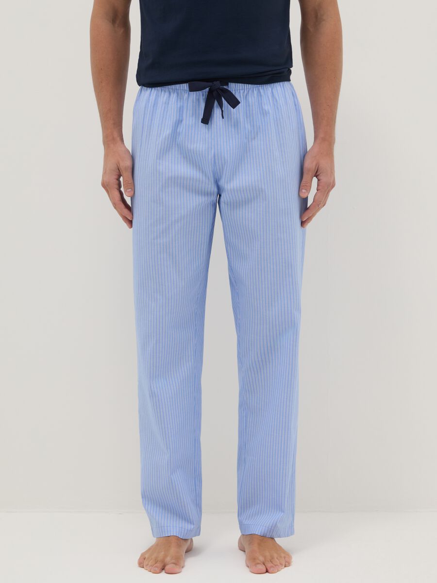 Light Blue Classic Fit Pajama Trousers in Pure Cotton_1