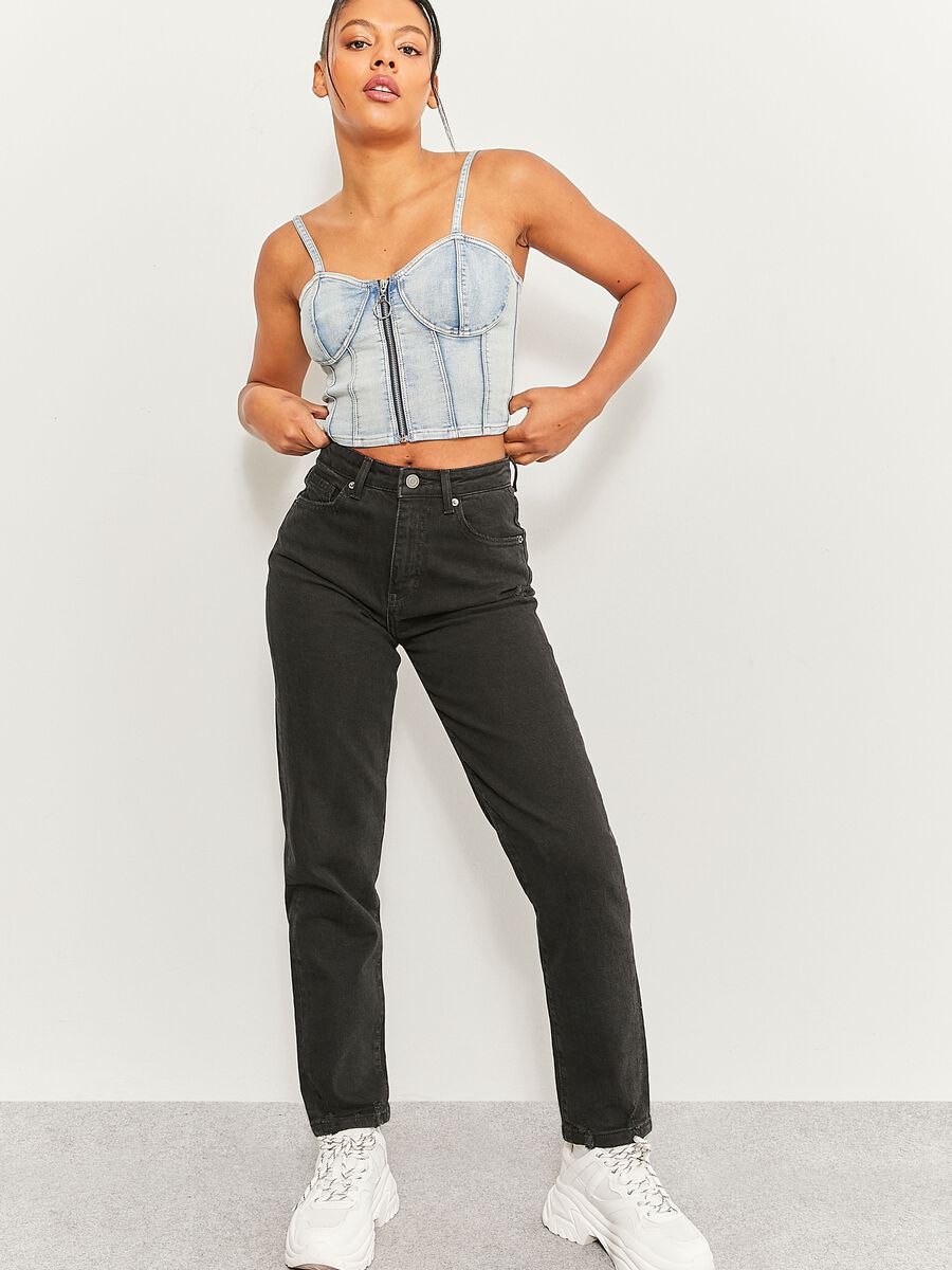 Crop corset top in denim with zip_0