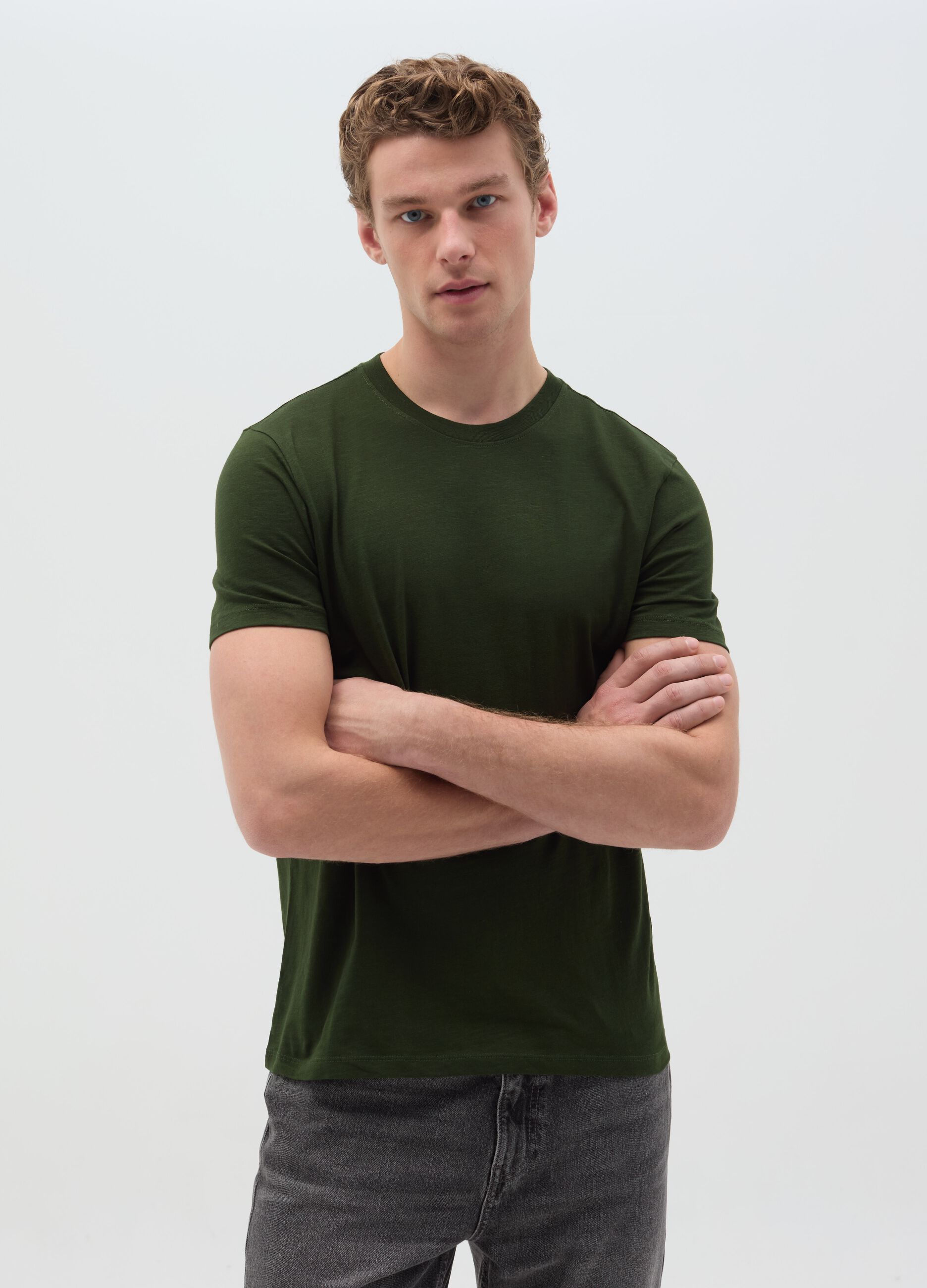 T-shirt in slub cotton with round neck