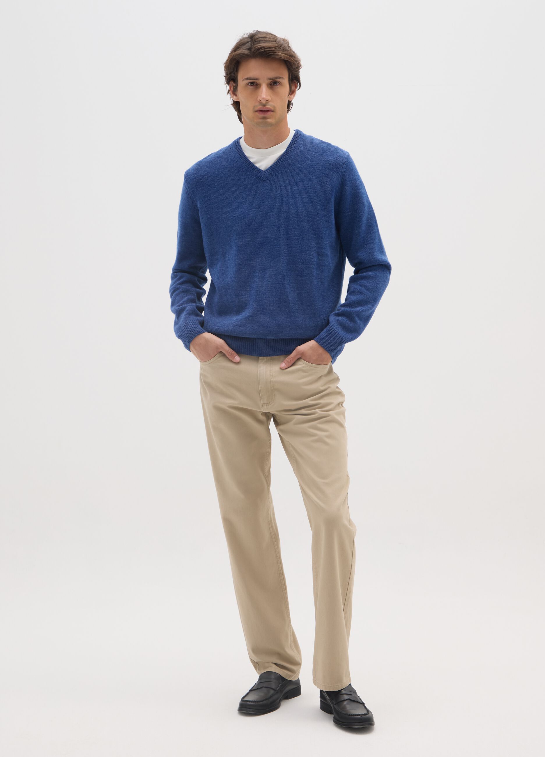 Blue V-neck sweater