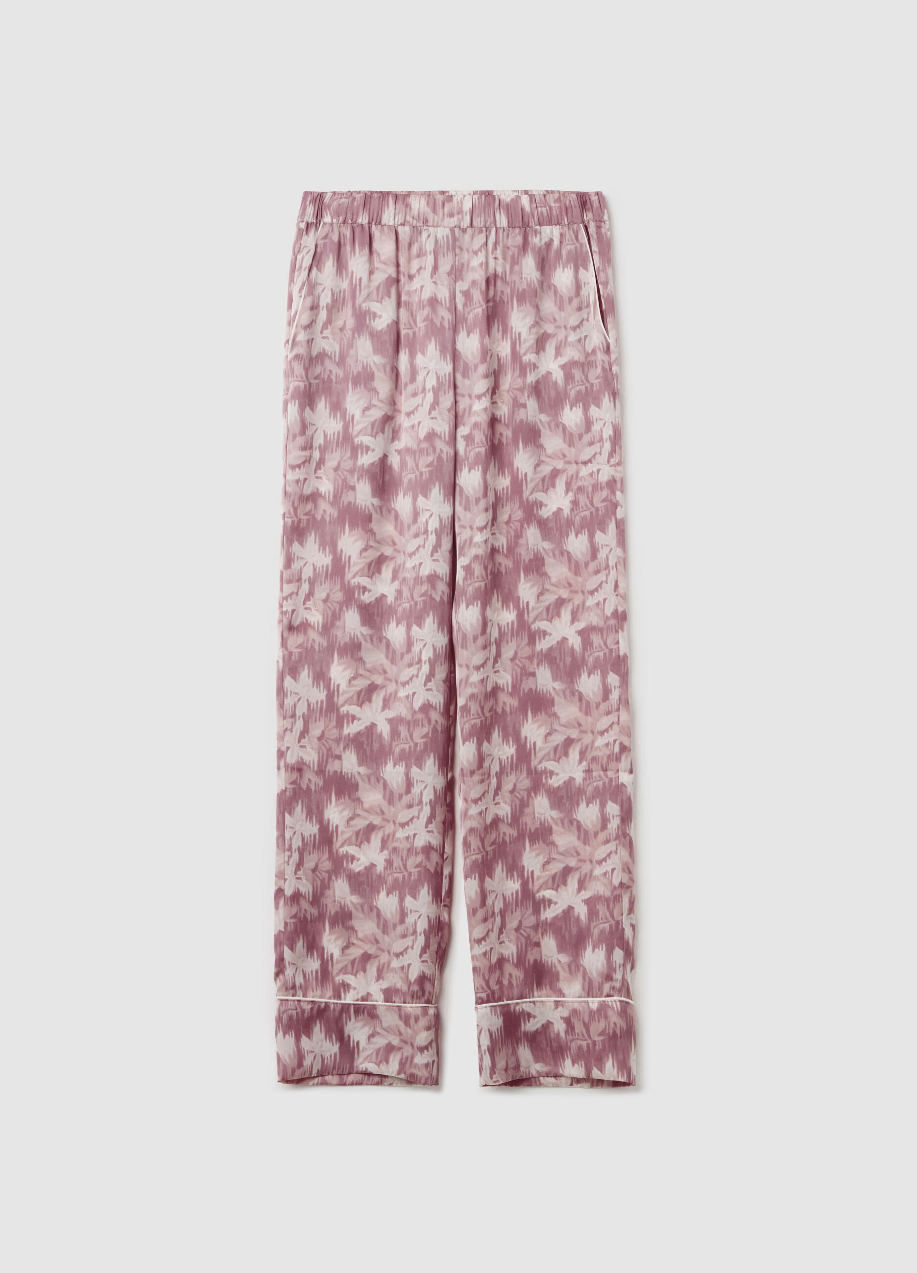 Pantalone pigiama in satin rosa e bianco
