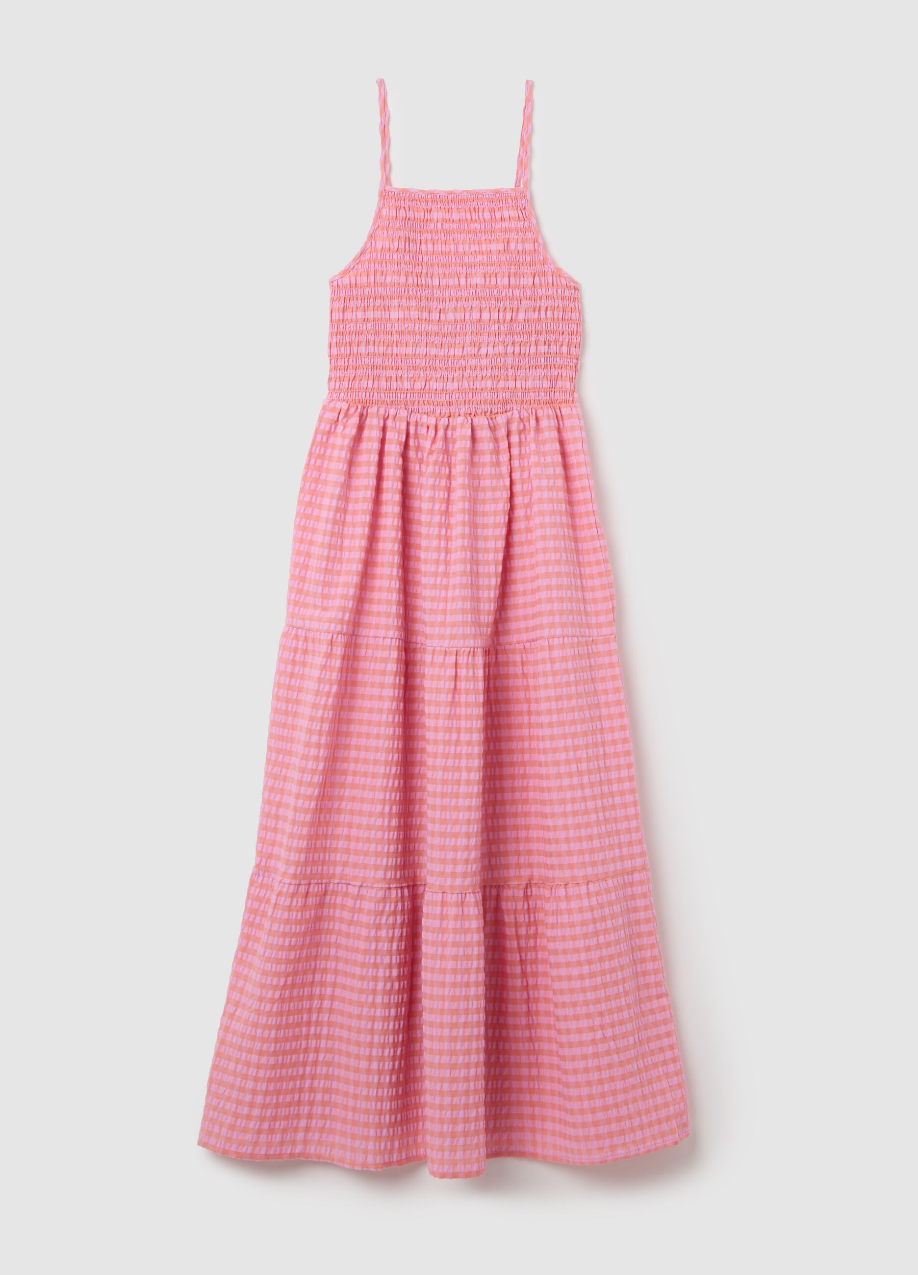 Pink Checked Smock Long Dress B.Angel