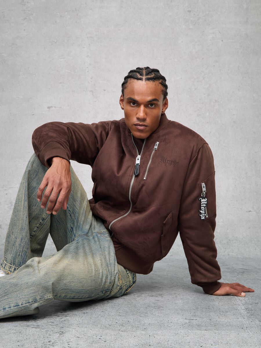 Brown Suede Bomber Jacket_0