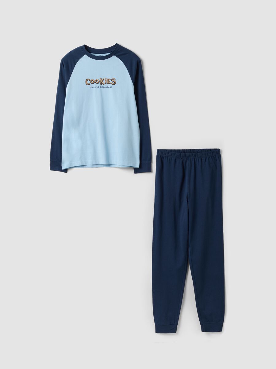 Blue organic cotton pyjamas with &ldquo;Cookies&rdquo; slogan for boys_0