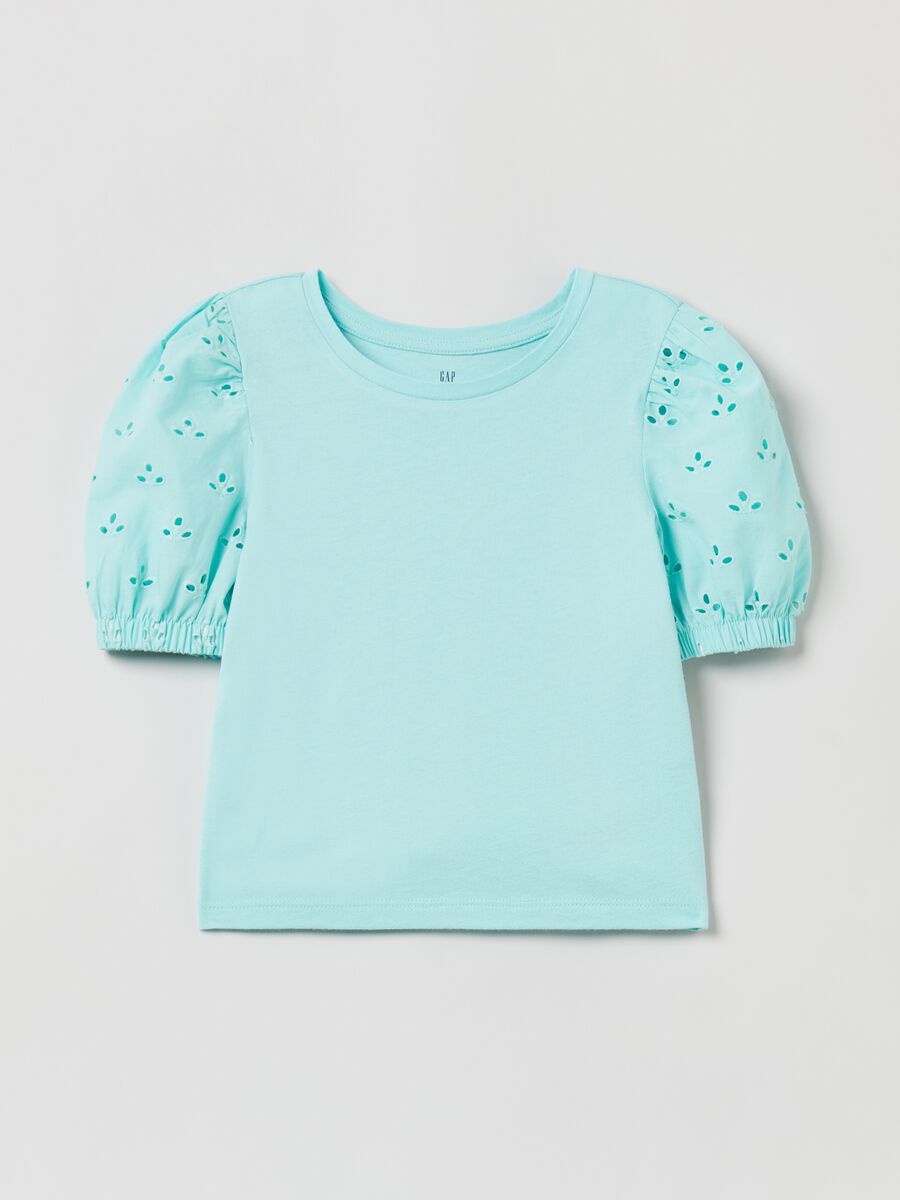 T-shirt with broderie anglaise sleeves_0