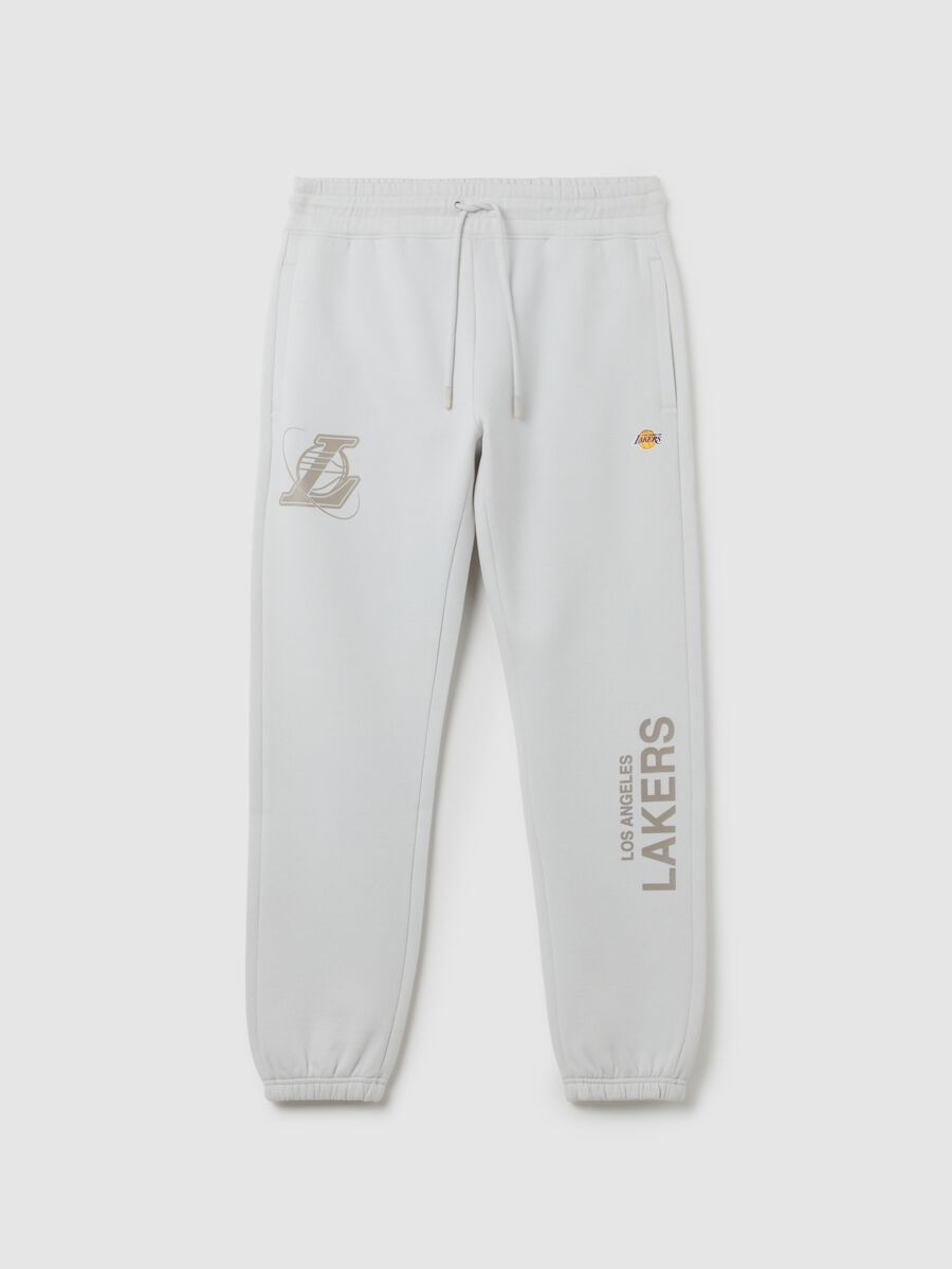 Pantaloni in misto cotone bianco regular fit con logo Los Angeles Lakers_4