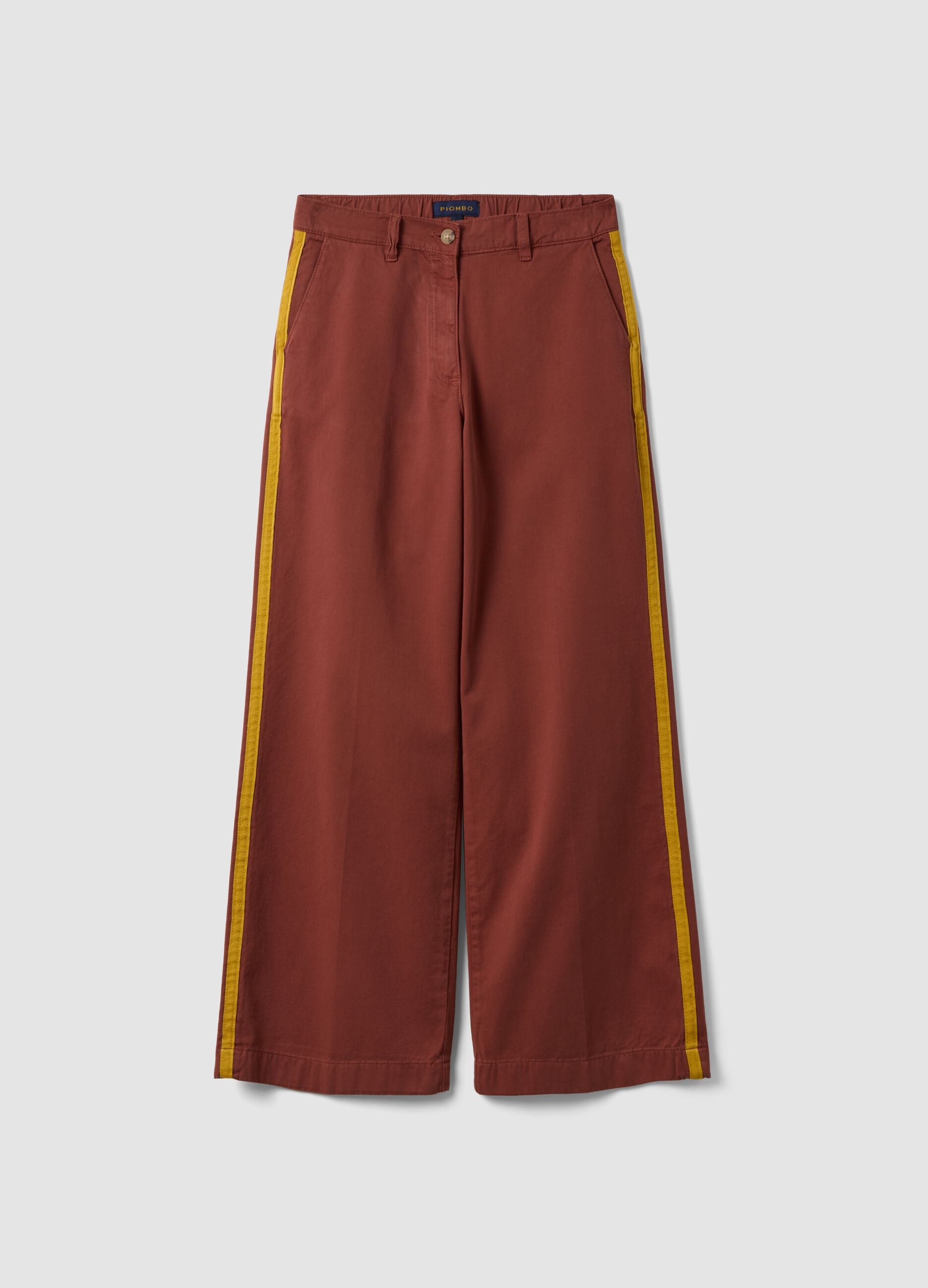 Red wide-leg cotton chino trousers with contrast side stripes