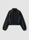 Black zip-up jacket with contrasting piping and high neck for girls_3