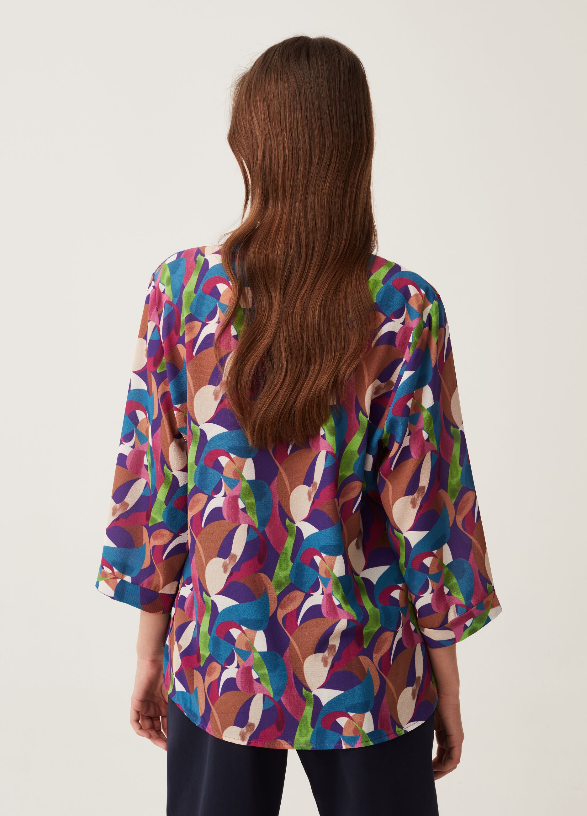 Hybrid crêpe blouse with optical print