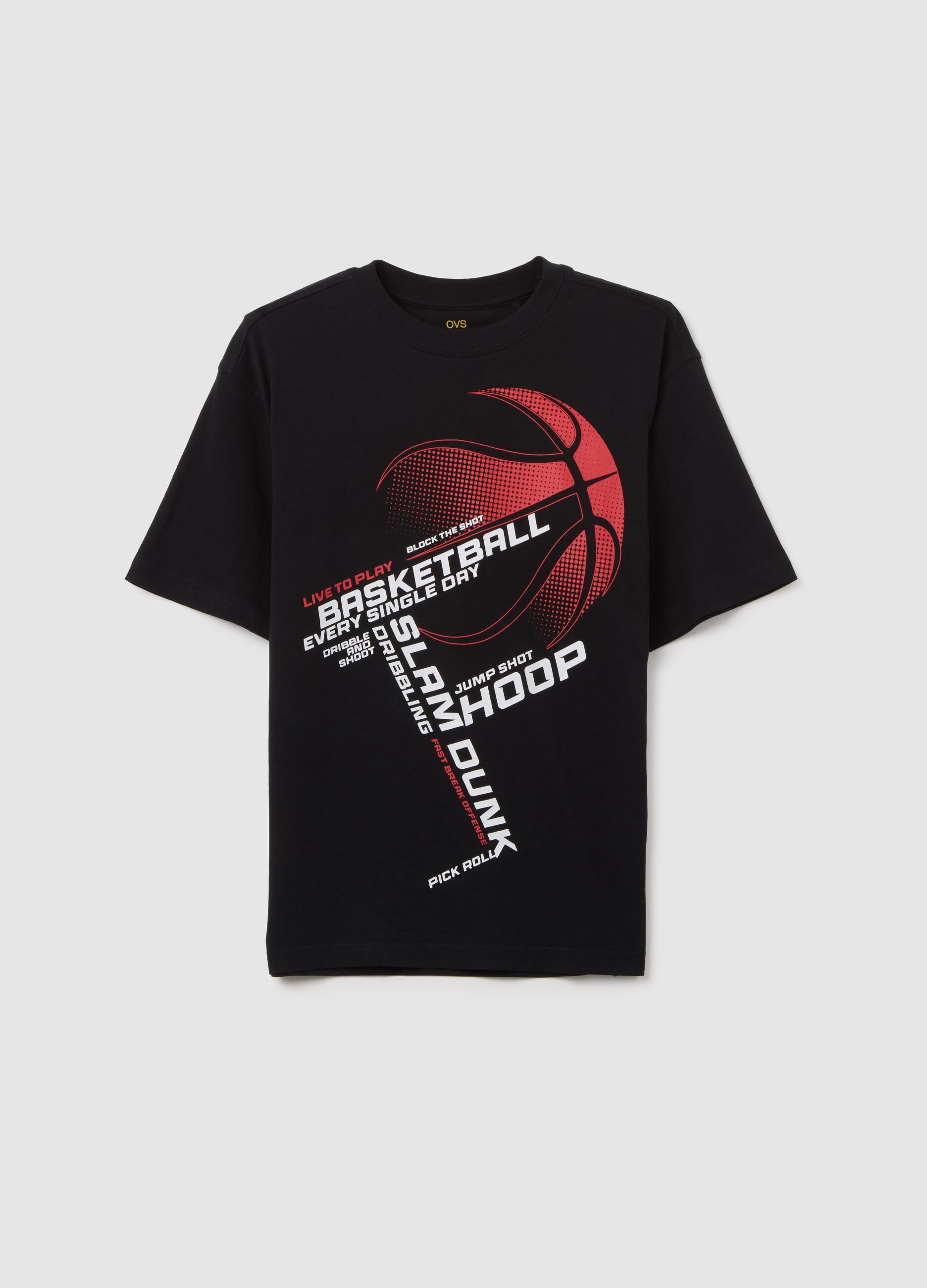Boys' black pure cotton regular fit t-shirt with print