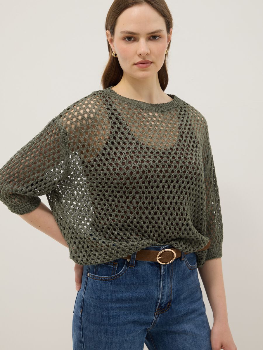 Green open-knit mesh top_2