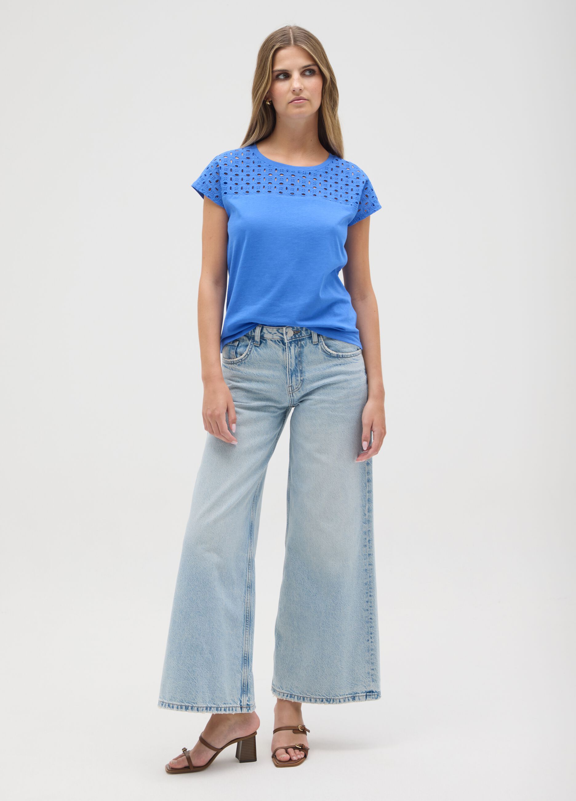 Women's regular fit pure cotton blue T-shirt