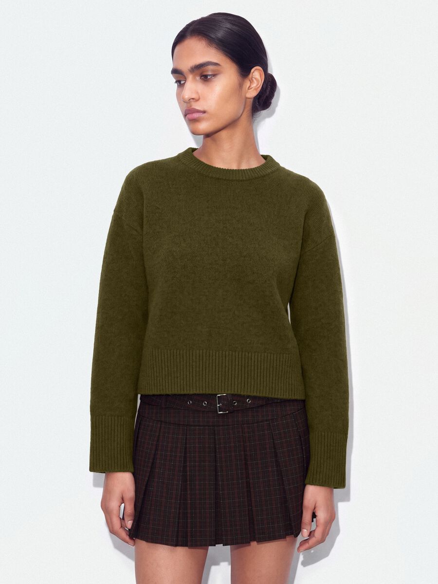 Green stretch wool crew-neck oversized jumper_0