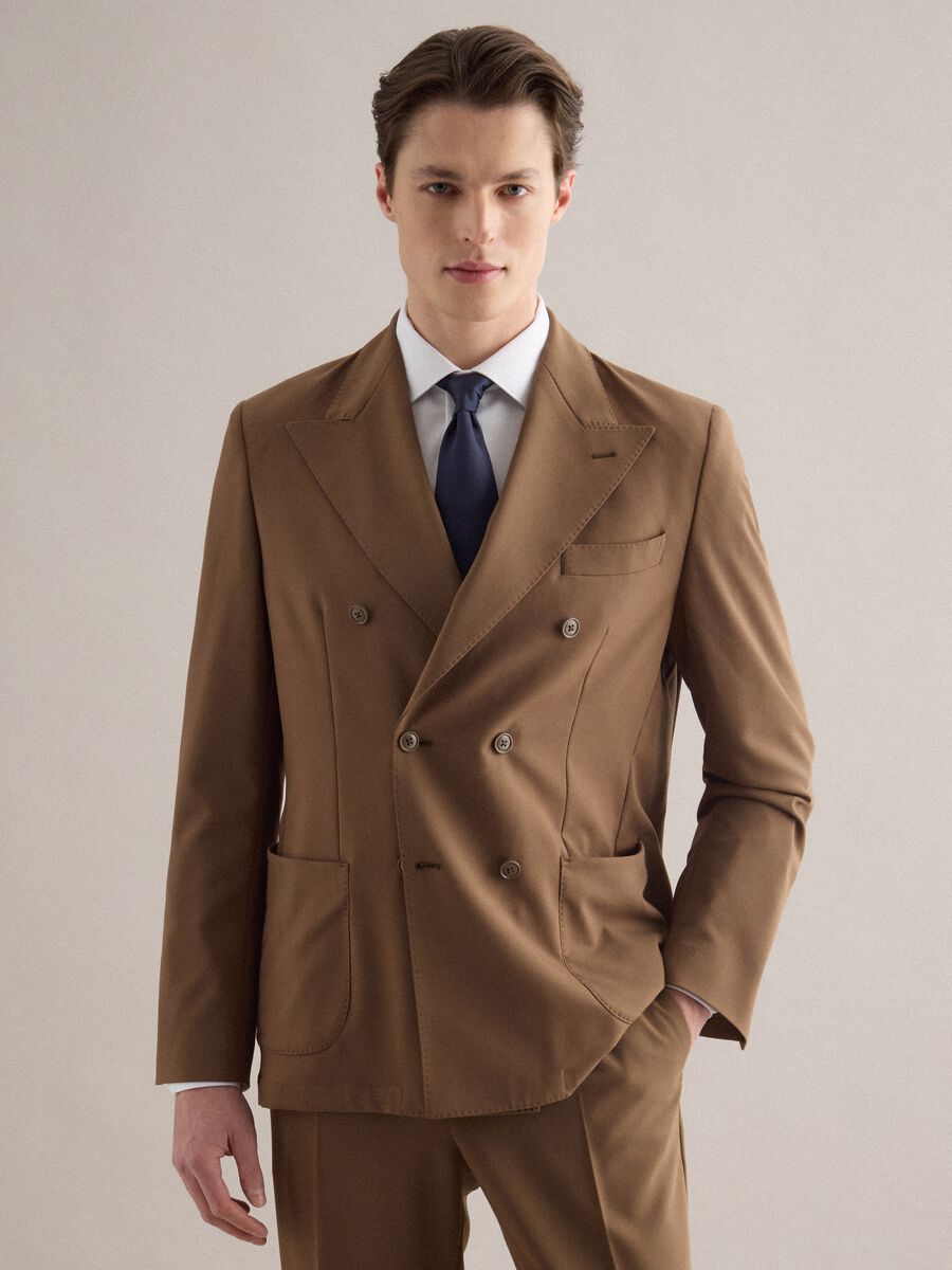 Brown Slim Fit Double Breasted Blazer_1