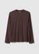 T-shirt marrone a maniche lunghe in cotone elasticizzato regular fit_4