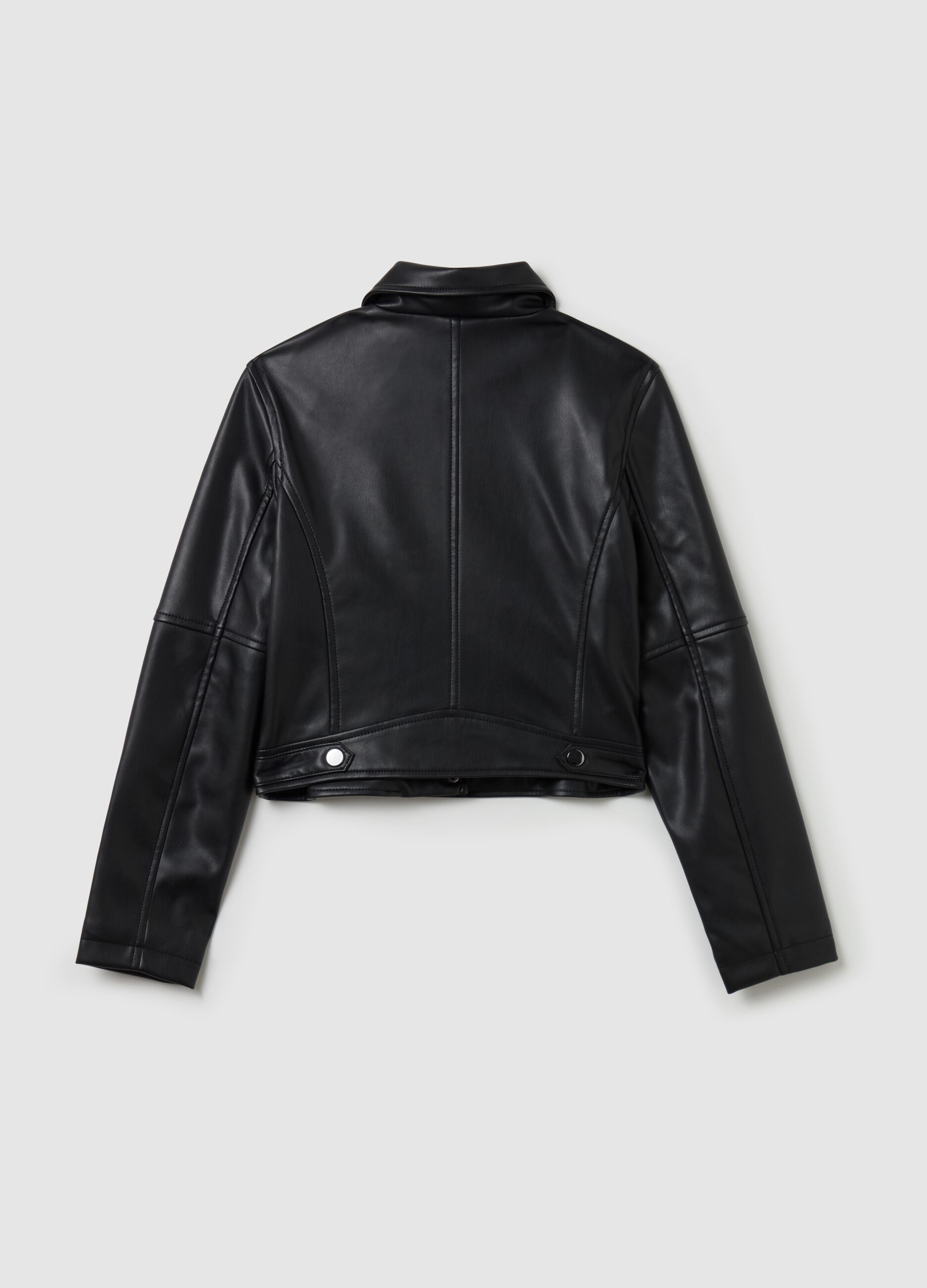 Glossy-effect biker jacket with zip