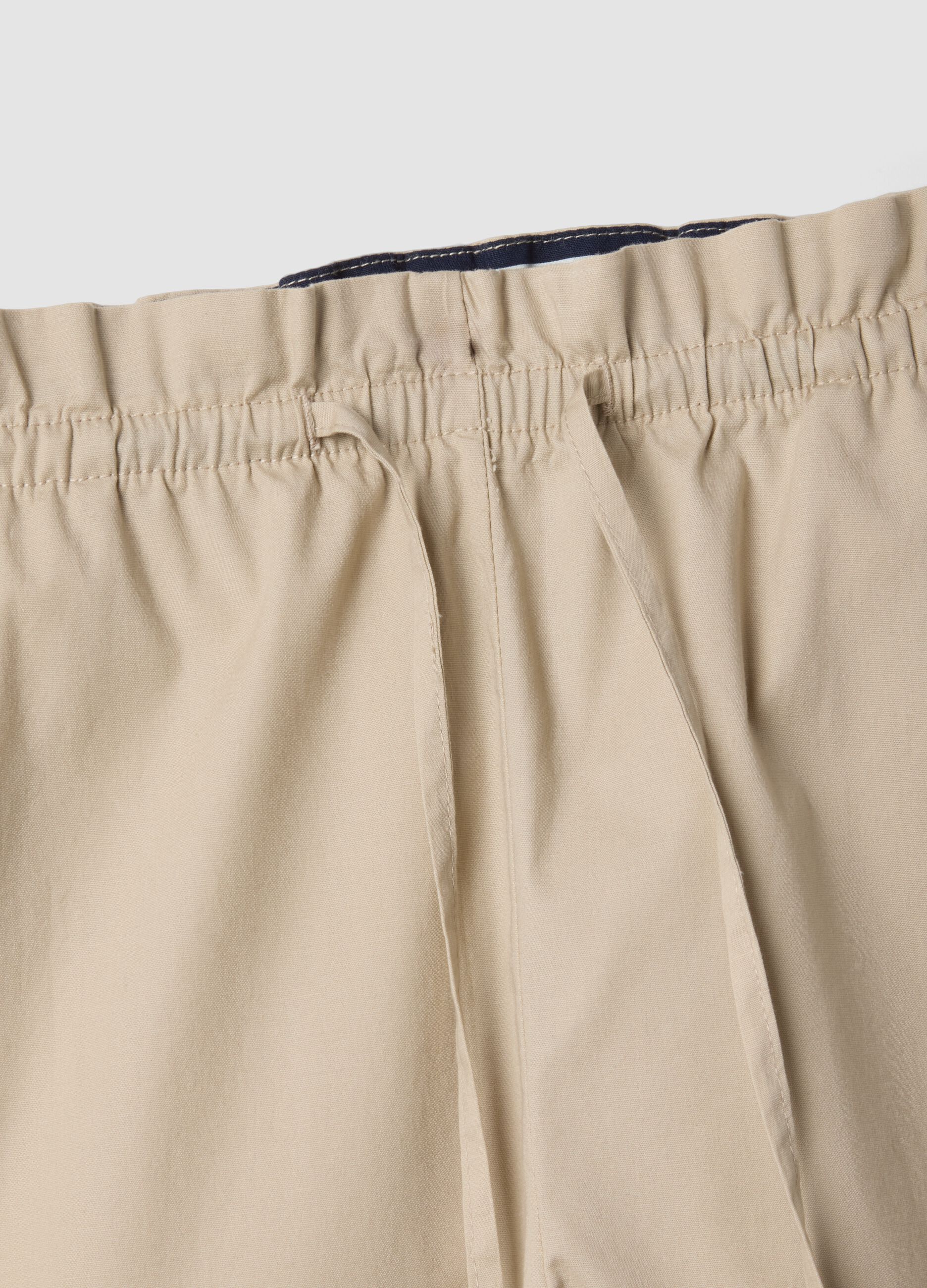 Beige stretch-cotton trousers with elasticated waistband