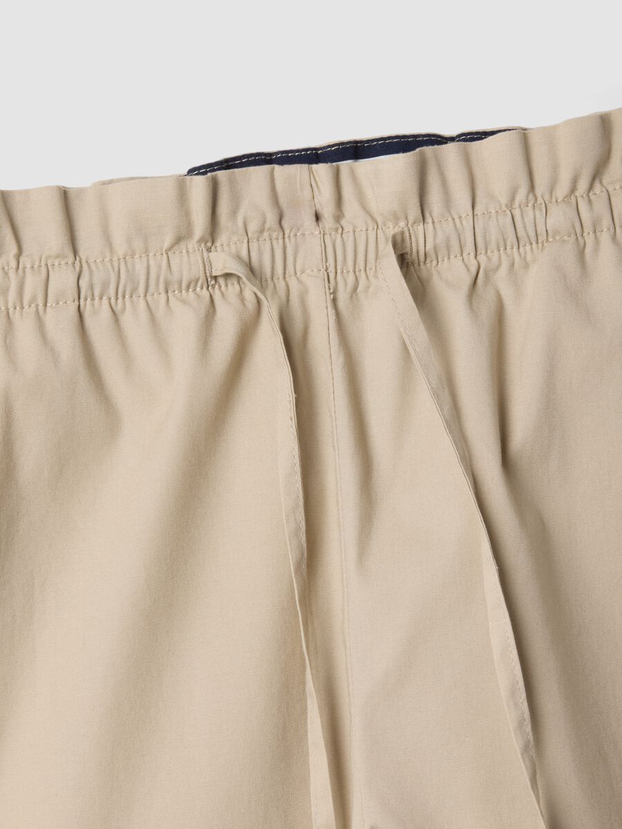 Beige stretch-cotton trousers with elasticated waistband_1