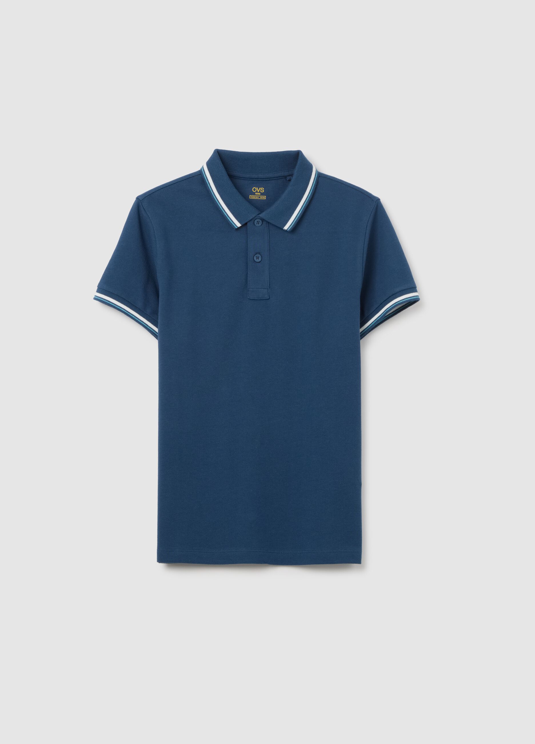 Boys' blue pure cotton regular fit polo shirt
