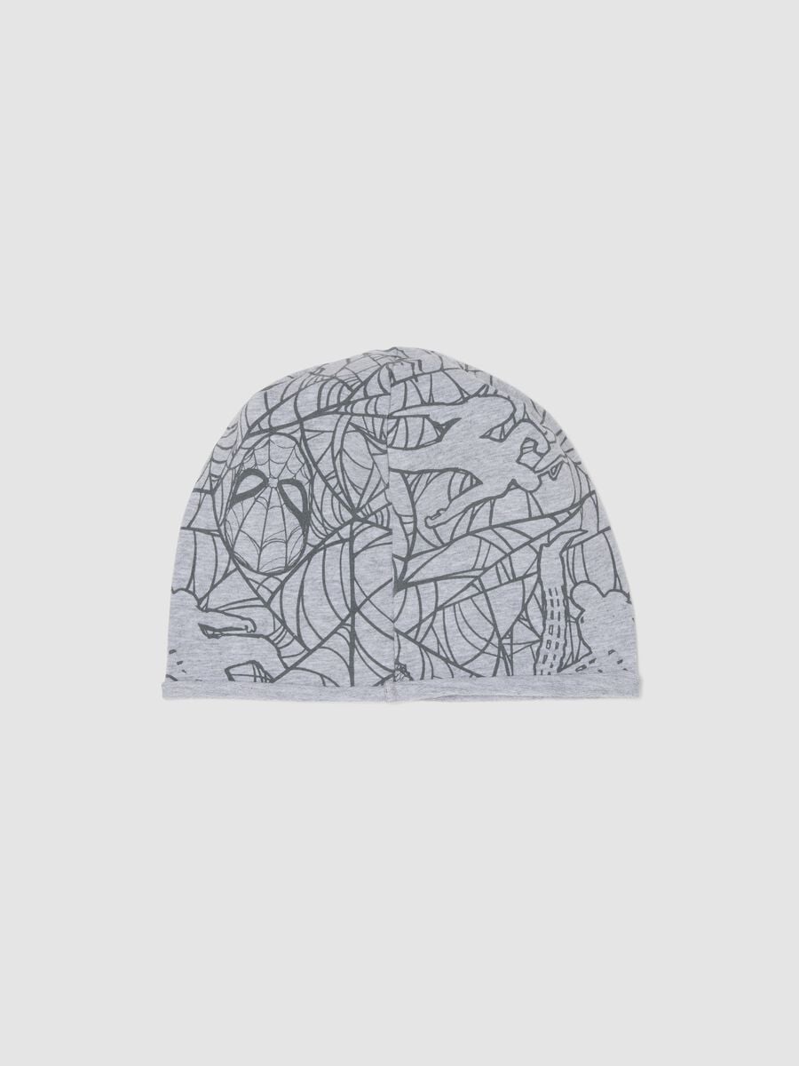 Grey stretch cotton jersey Spider-Man print hat for boys_1