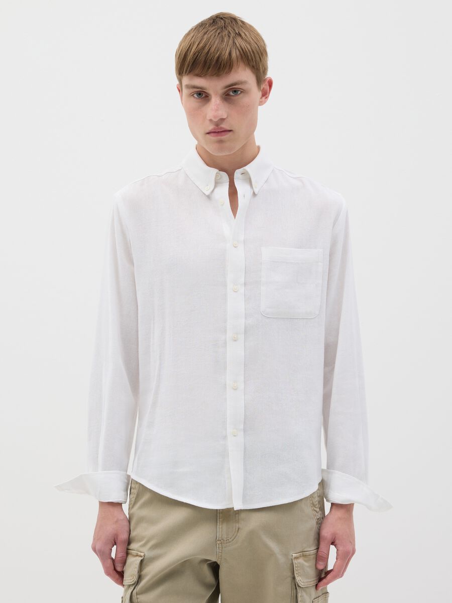 White shirt in linen, viscose and cotton_0