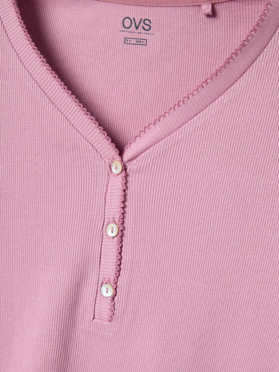 Pink pure cotton nightshirt regular fit with serafino collar_1