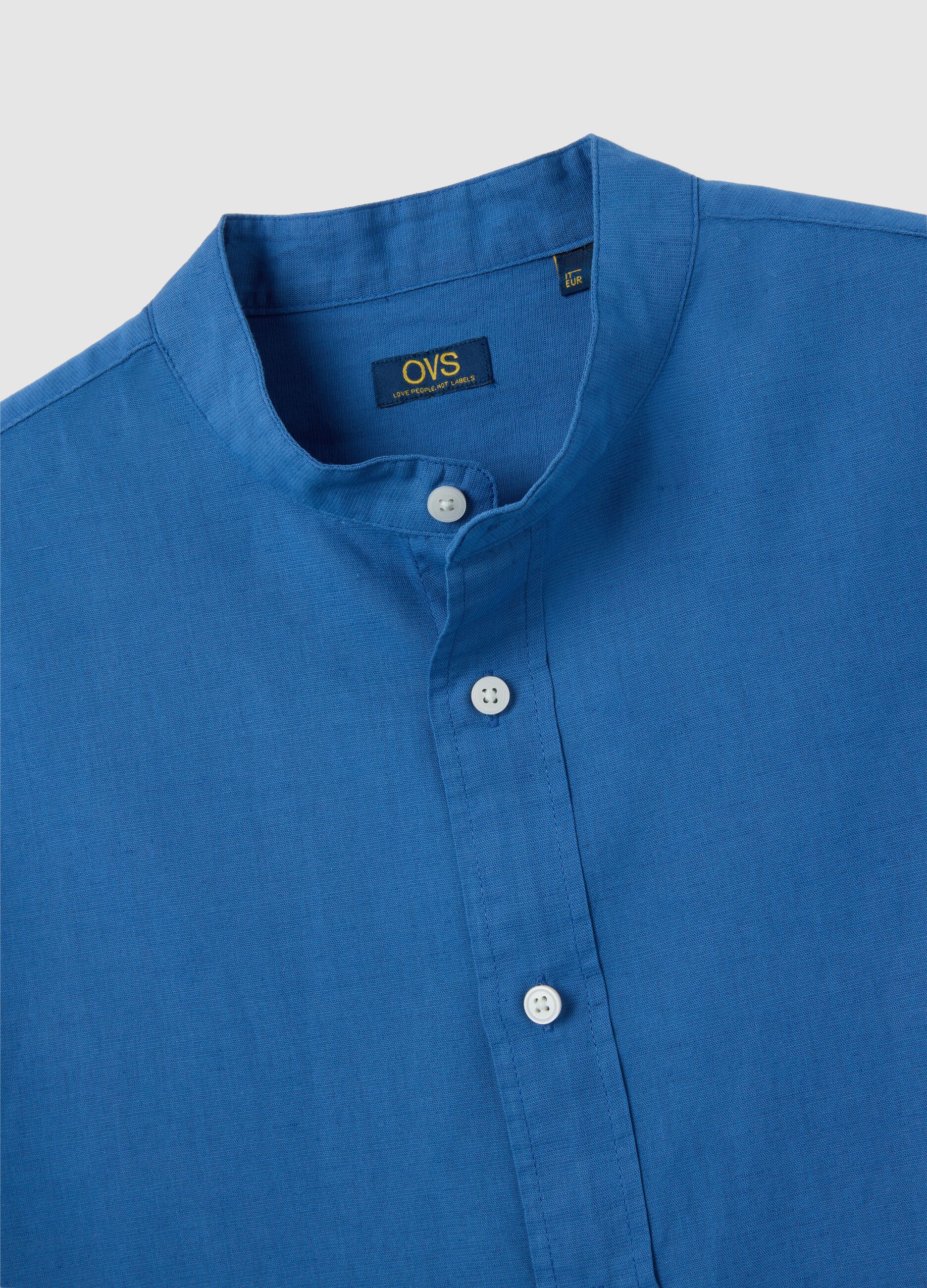 Camicia da uomo in misto cotone blu regular fit