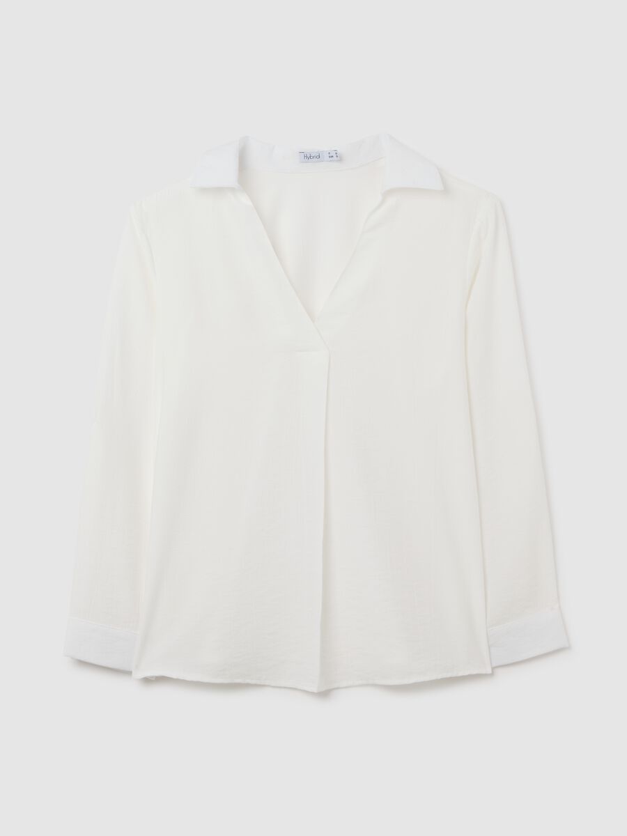 Women's white blend V-neck regular fit shirt_4