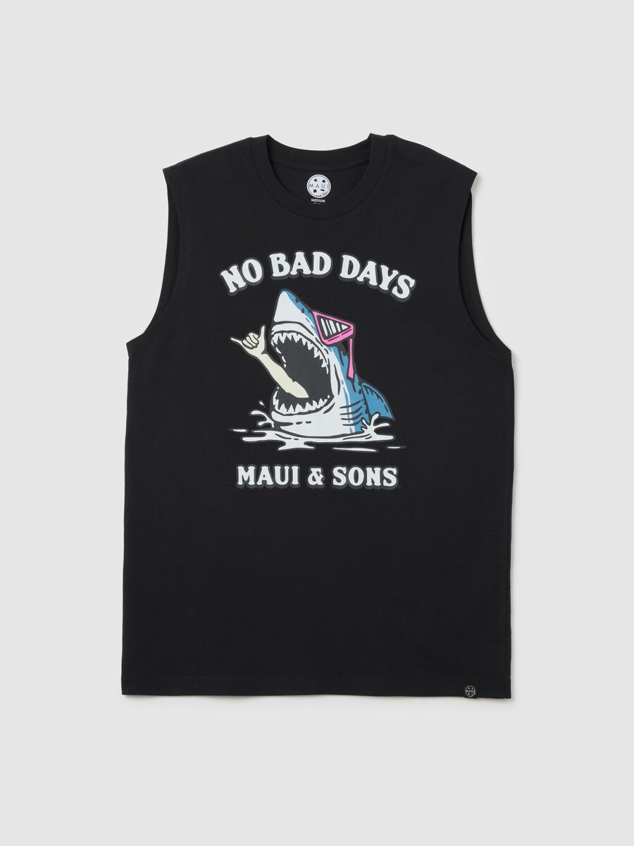 Black cotton tank top with Maui & Sons print_4