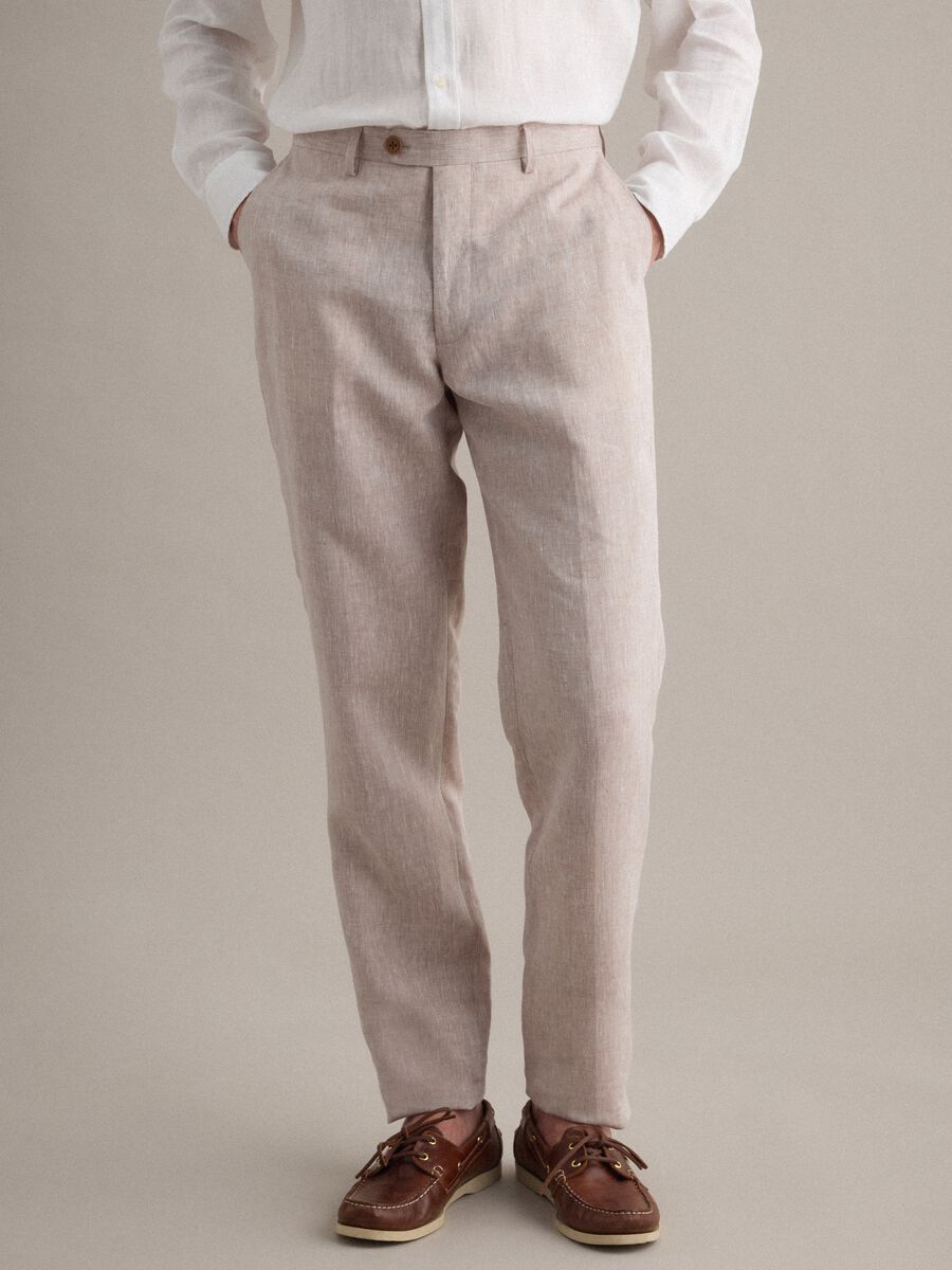 Pantaloni in puro lino beige slim fit_1