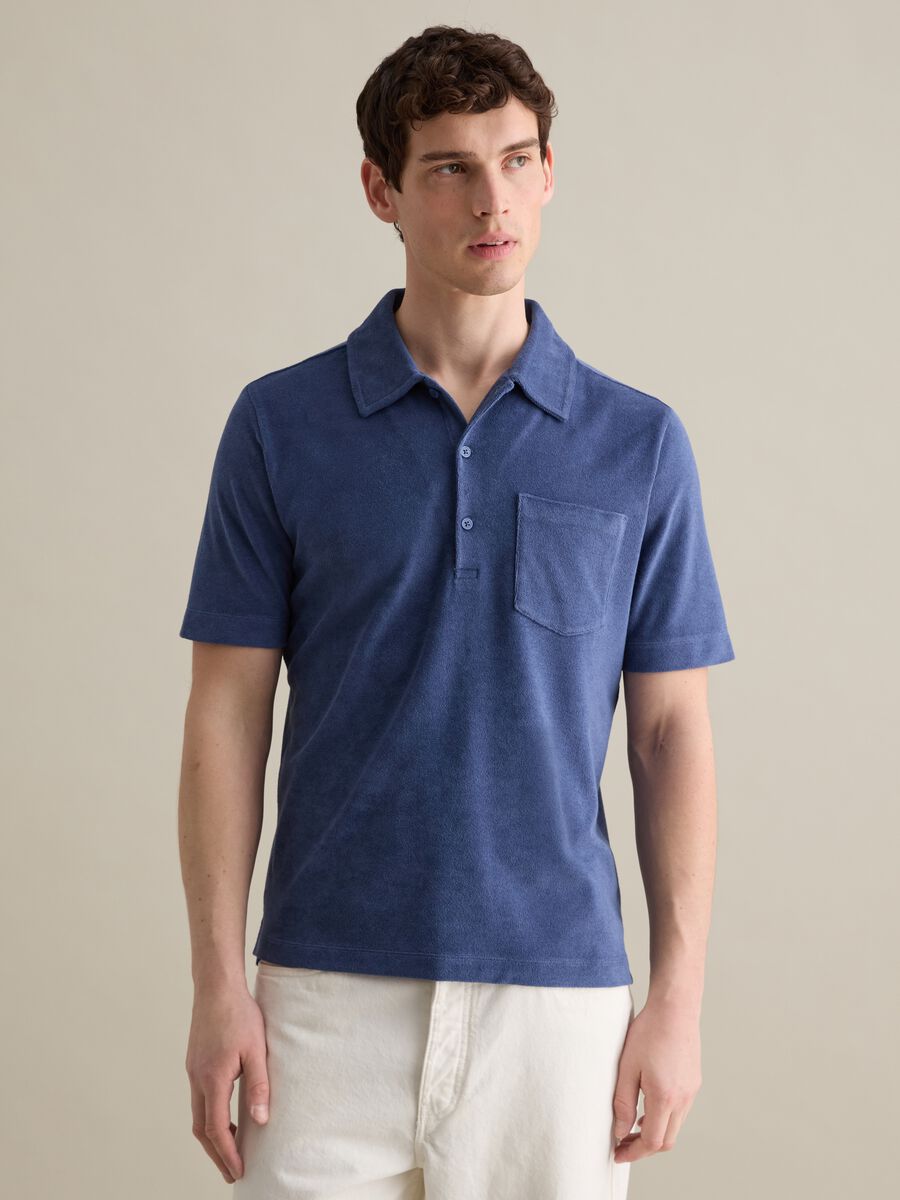 Blue short sleeve cotton blend polo_0