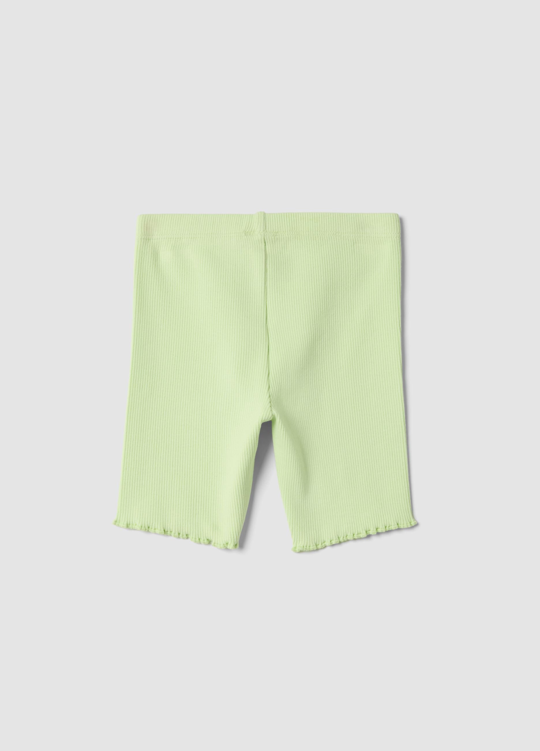 Green ribbed stretch-cotton shorts for baby girls, regular fit