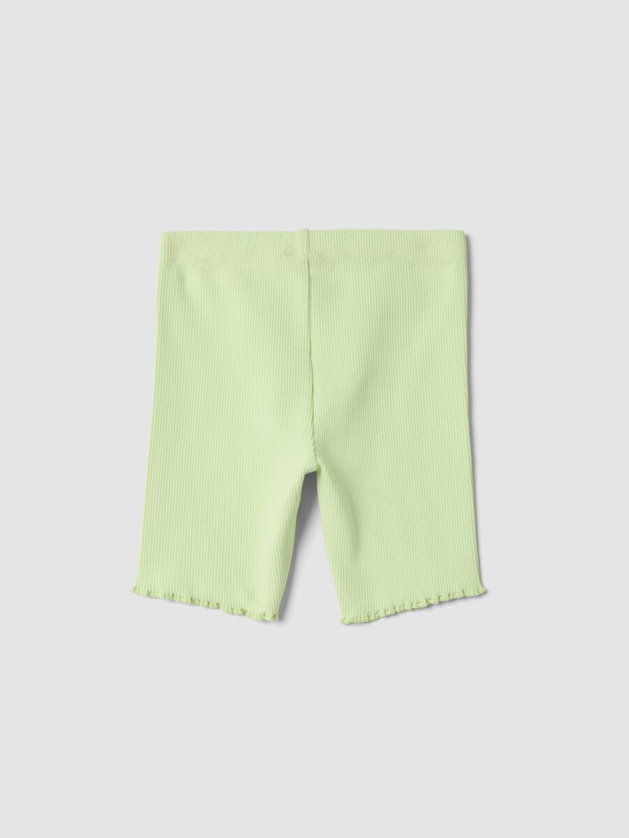 Green ribbed stretch-cotton shorts for baby girls, regular fit_1