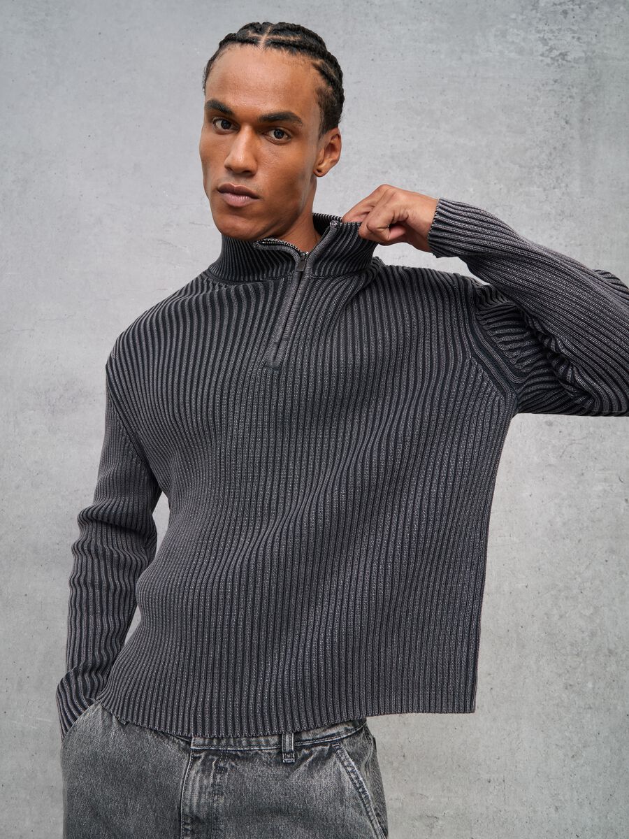 Half-Zip Ribbed Knit Vintage Grey_0