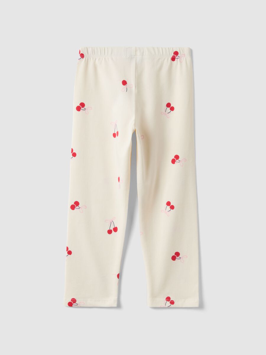 Leggings in cotone elasticizzato bianco da bambina slim fit con disegni_1