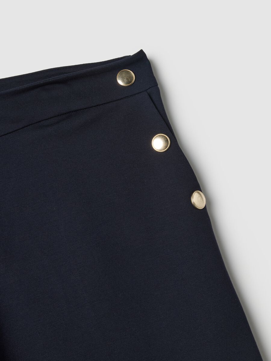 Blue Wide-Leg Trousers with Decorative Buttons_1